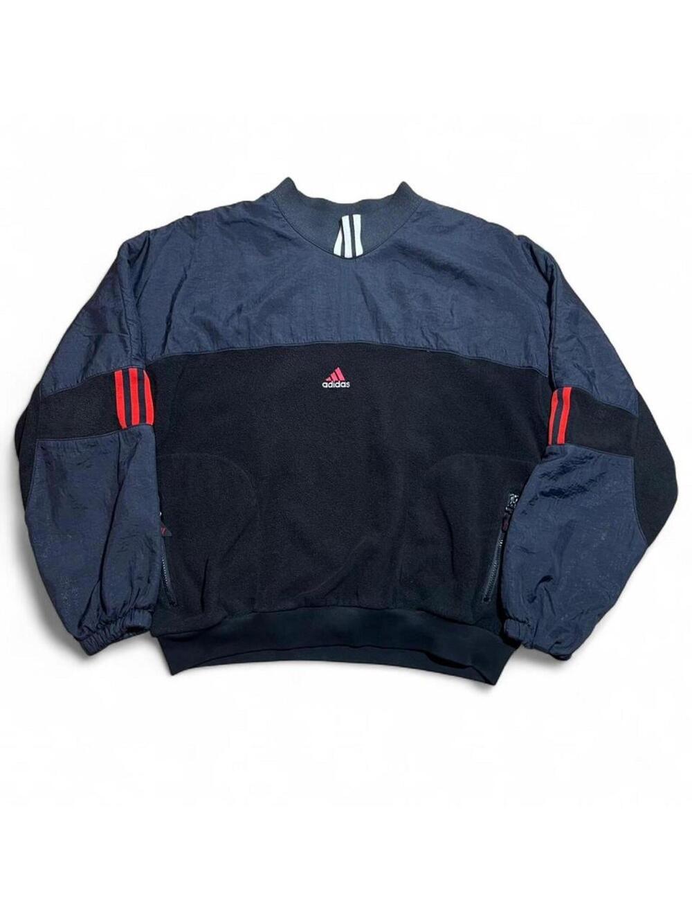 90s Adidas Pullover Bomber Jacket Stripes Navy Red Black Y2K